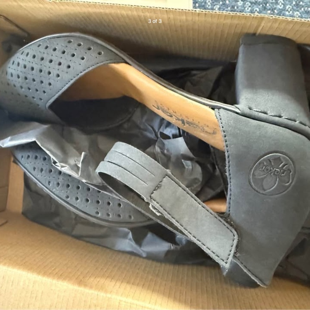 Rieker Black Perforated Slingback Sandals 2.5”Heel